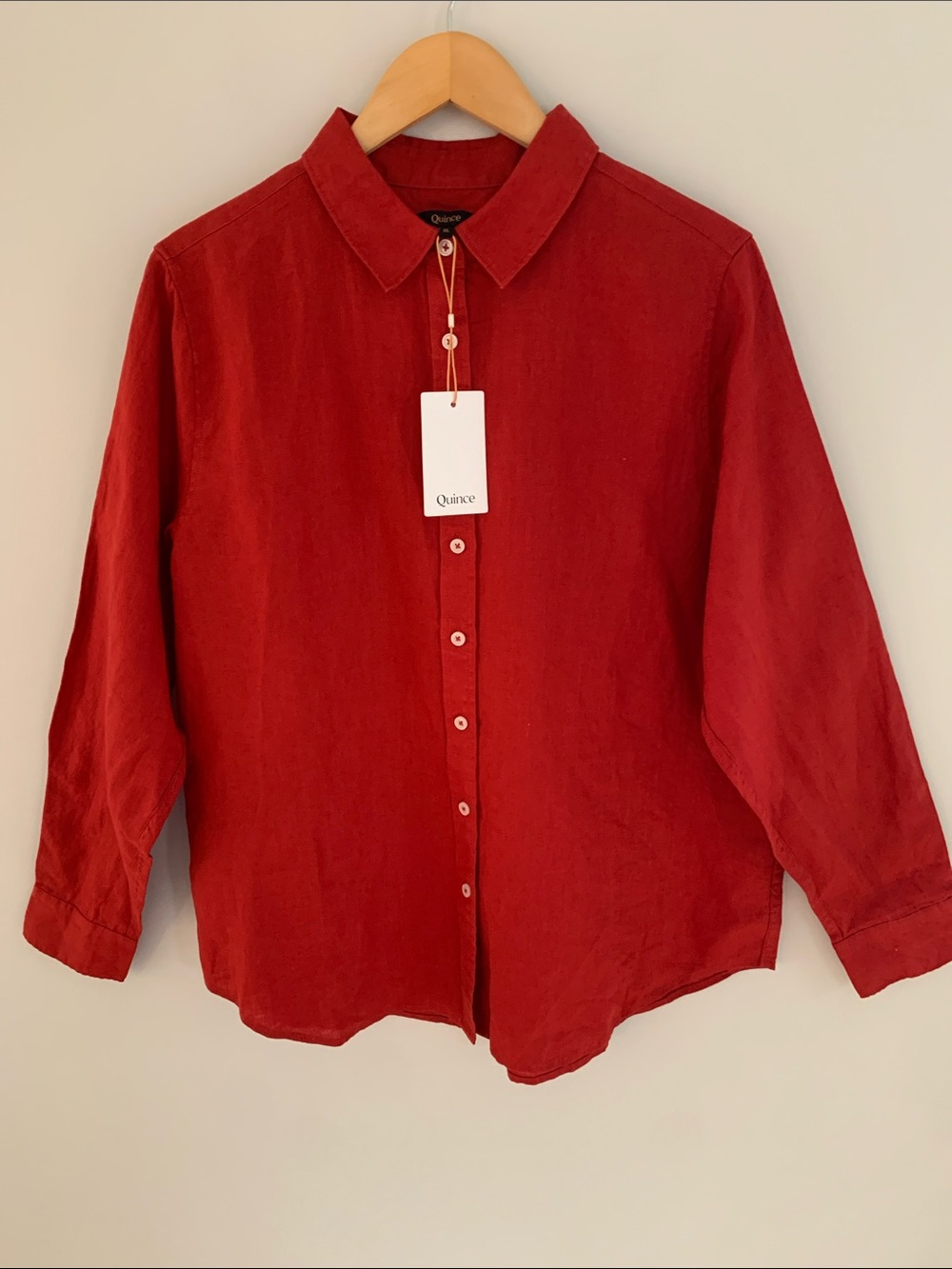 Quince 100% European Linen Long Sleeve Shirt Chile Red XL Classic Button Up NWT